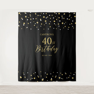 Forty   Gold & Black 40th Birthday Party Backdrop Tapestry