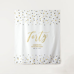 Forty Gold & Black 40th Birthday Party Backdrop Tapestry