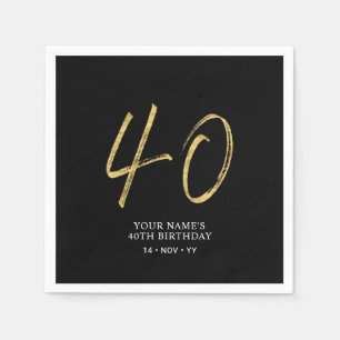 Forty   Gold & Black Lettering 40th Birthday Party Napkin