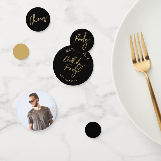 Forty | Gold & Black Modern 40th Birthday Party Confetti (Group)