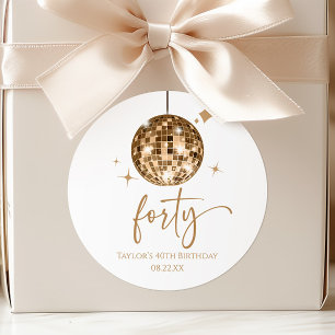 Forty Gold Disco Ball 40th Birthday Party Classic Round Sticker