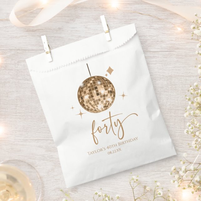 Forty Gold Disco Ball 40th Birthday Party Favour Bags (Clipped)