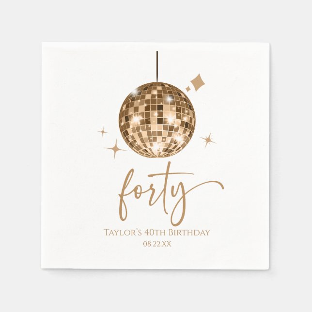 Forty Gold Disco Ball 40th Birthday Party Napkin (Front)