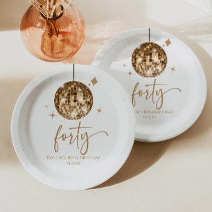 Forty Gold Disco Ball 40th Birthday Party Paper Plate