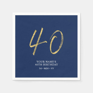 Forty Gold & Navy Blue Lettering 40th Birthday Napkin