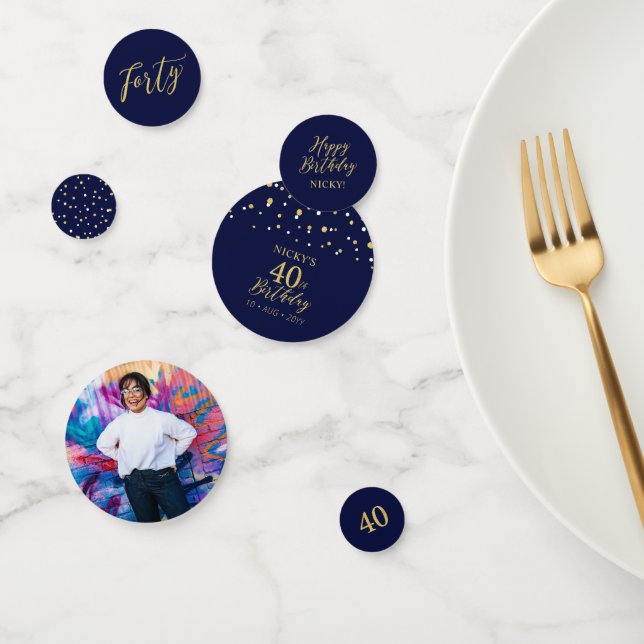 Forty | Gold & Navy Confetti 40th Birthday Party (Group)