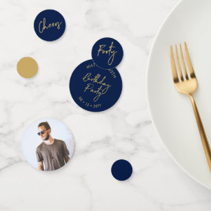 Forty   Gold & Navy Modern 40th Birthday Party Confetti