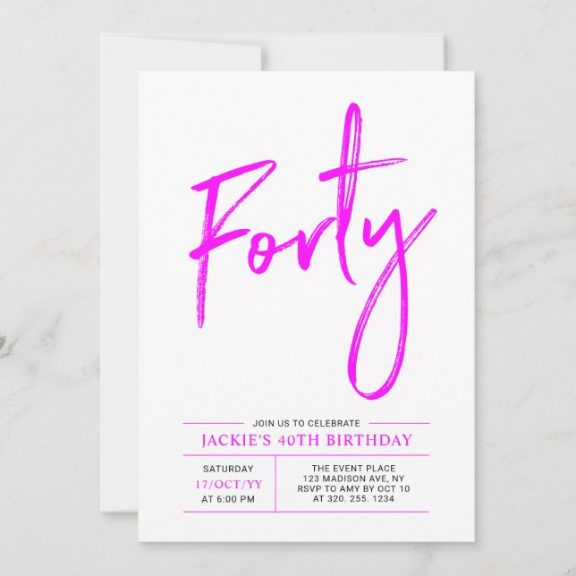 Forty | Hot Pink 40th Birthday Party Invitation (Front)