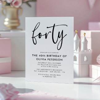 Forty | Modern 40th Black & White Birthday Party Magnetic Invitation