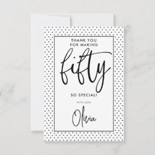 Forty Modern 50th Black & White Birthday Script Thank You Card