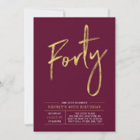 Forty | Modern Gold & Burgundy 40th Birthday Party