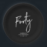 Forty Modern Lettering 40th birthday Paper Plates<br><div class="desc">This custom paper plate will add stylish detail to the modern 40th birthday. This design features simple chic lettering "Forty" with custom text. Matching invitations and party supplies are available in my shop BaraBomDesign.</div>