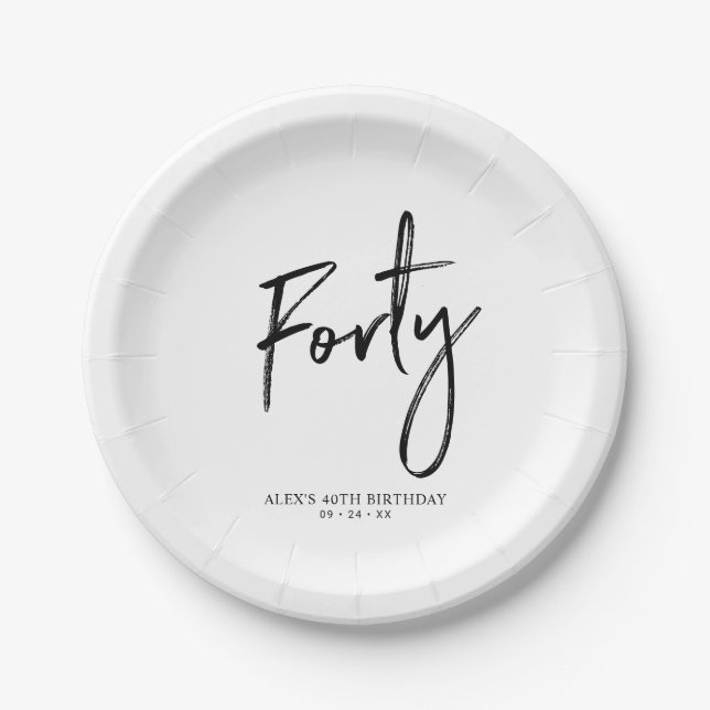 Forty Modern Lettering 40th birthday Paper Plates (Front)