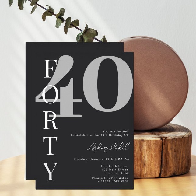 Forty | Modern Silver & White 40th Birthday Party (Creator Uploaded)