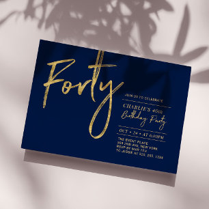 Forty Navy & Gold Modern 40th Birthday Party Invitation