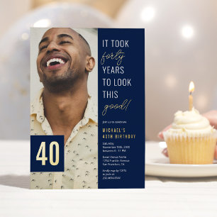 Forty Photo Blue & Gold 40th Birthday Party Real