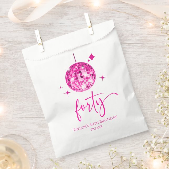 Forty Pink Disco Ball 40th Birthday Party Favour Bags (Clipped)