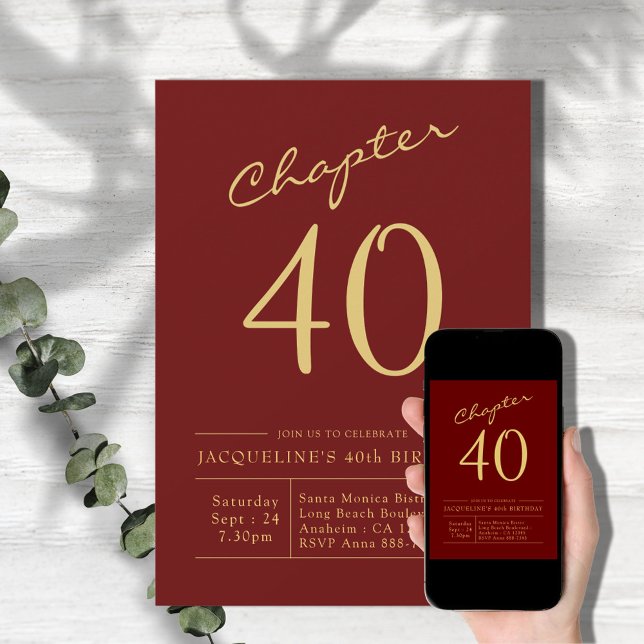 Forty Red Gold 40th Birthday Party Invitation (Creator Uploaded)