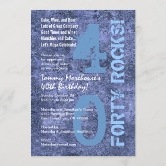Forty Rocks! 40th Birthday Blue Jeans Grunge Invitation