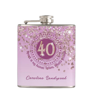 Forty & Rose Gold Glitter & Drinking Quote Hip Flask