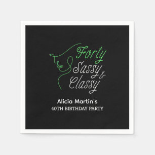 Forty Sassy & Classy Black 40th Birthday Party Napkin