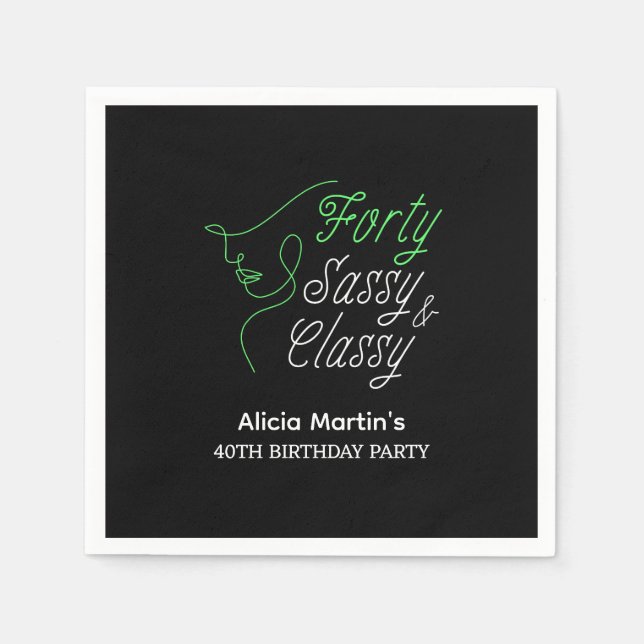Forty Sassy & Classy Black 40th Birthday Party Napkin (Front)