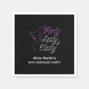 Forty Sassy & Classy Pink Black 40th Birthday  Napkin