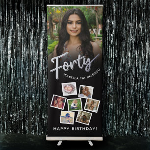 Forty silver black 40th Birthday party 8 photos  R Retractable Banner