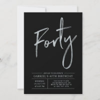 Forty | Silver & Black Modern 40th Birthday Party