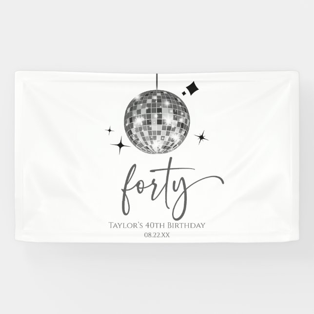 Forty Silver Disco Ball 40th Birthday Party Banner (Horizontal)