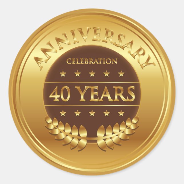 Forty Years Anniversary Celebration Gold Medal Classic Round Sticker (Front)