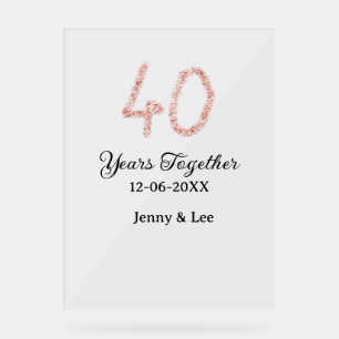 Forty years together black pink glitter bold lette acrylic sign
