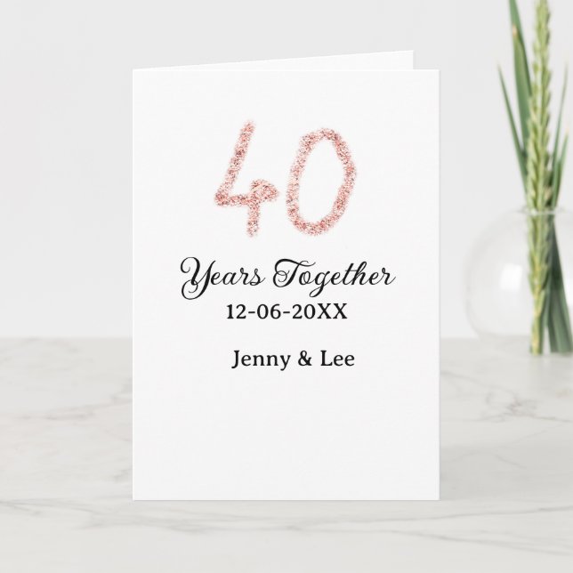 Forty years together black pink glitter bold lette card (Front)