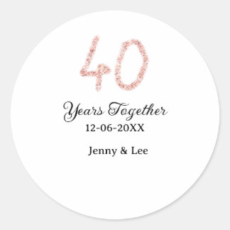 Forty years together black pink glitter bold lette classic round sticker