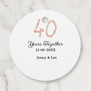 Forty years together black pink glitter bold lette favour tags