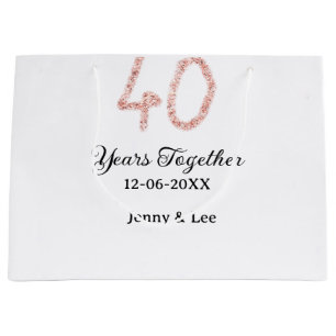 Forty years together black pink glitter bold lette large gift bag