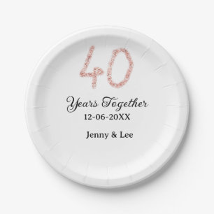 Forty years together black pink glitter bold lette paper plate