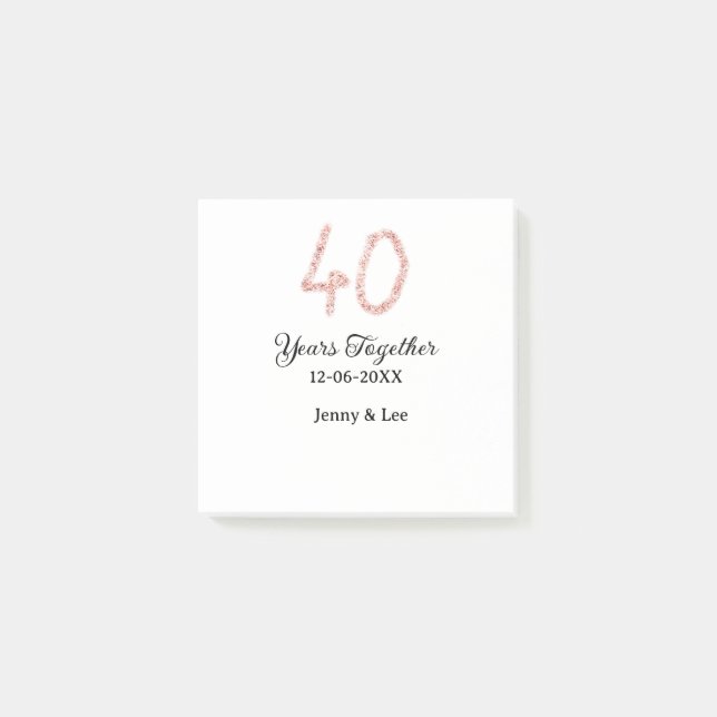 Forty years together black pink glitter bold lette post-it notes (Front)