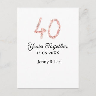 Forty years together black pink glitter bold lette postcard