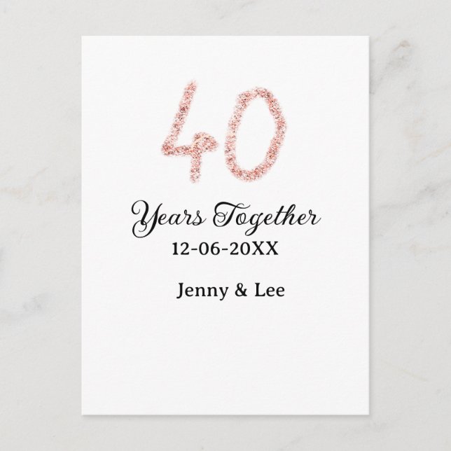 Forty years together black pink glitter bold lette postcard (Front)