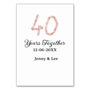 Forty years together black pink glitter bold lette table number