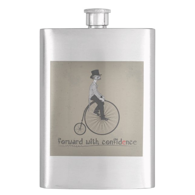 Forward With Confidence Vintage Bicycle Hip Flask (Front)