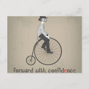 Forward With Confidence Vintage Bicycle Postcard
