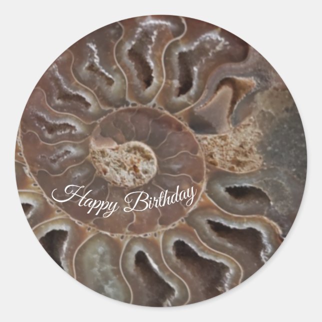  Fossil Ammonite Shell Happy Birthday Sticker (Front)