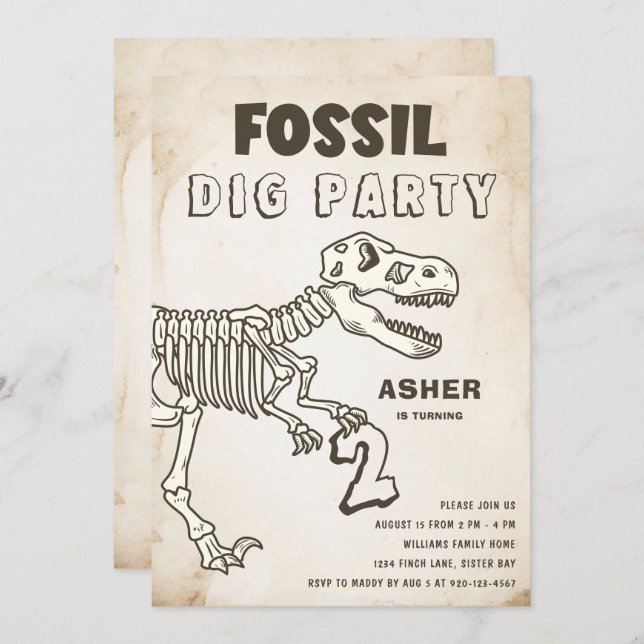 Fossil Dig Dinosaur Birthday Party Invitation (Front/Back)