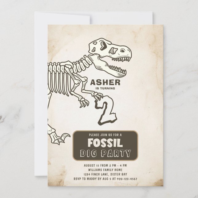 Fossil Dig Dinosaur Birthday Party Invitation (Front)