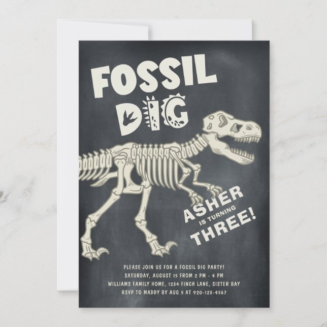 Fossil Dig Dinosaur Birthday Party  Invitation (Front)