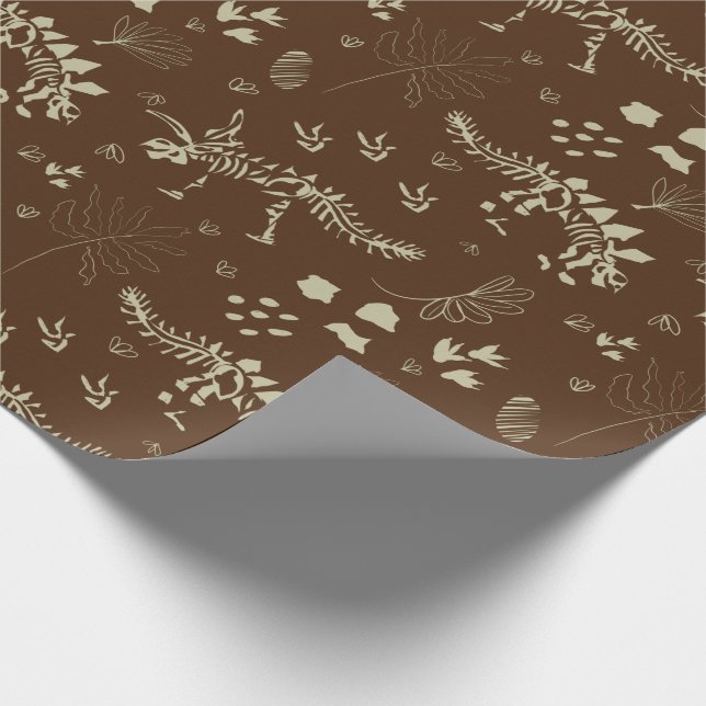 Fossil Digging Dinosaur Brown and beige Wrapping Paper (Corner)