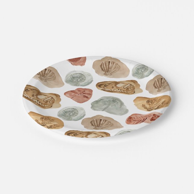 Fossil dinosaur birthday party paper plate (Angled)