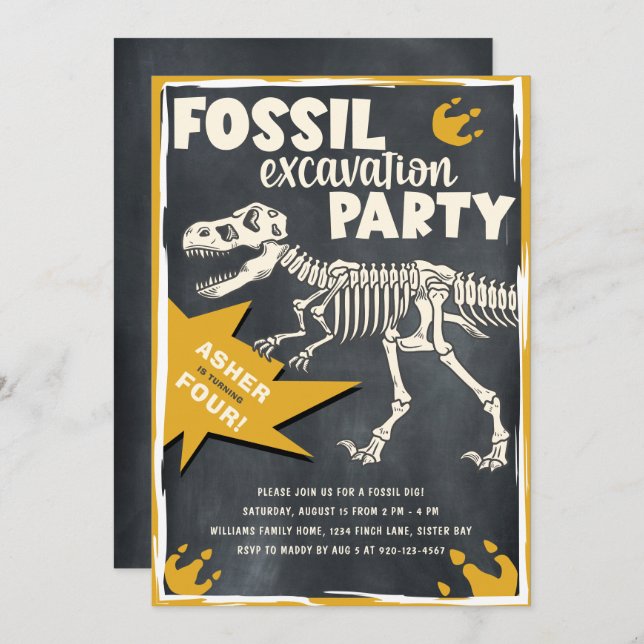 Fossil Excavation Dinosaur Birthday Party Invitation (Front/Back)